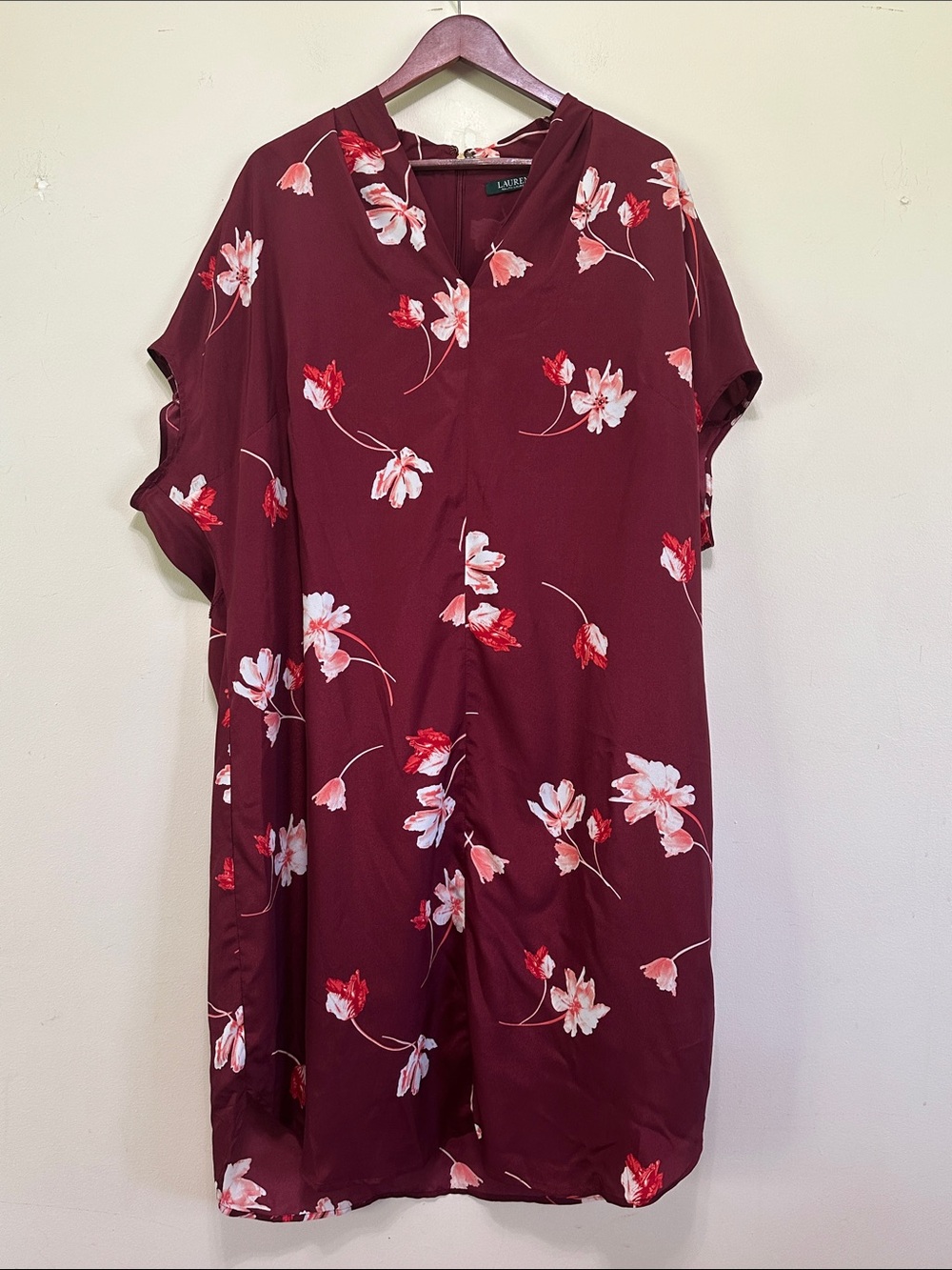 Ralph Lauren Burgundy Floral Midi Dress